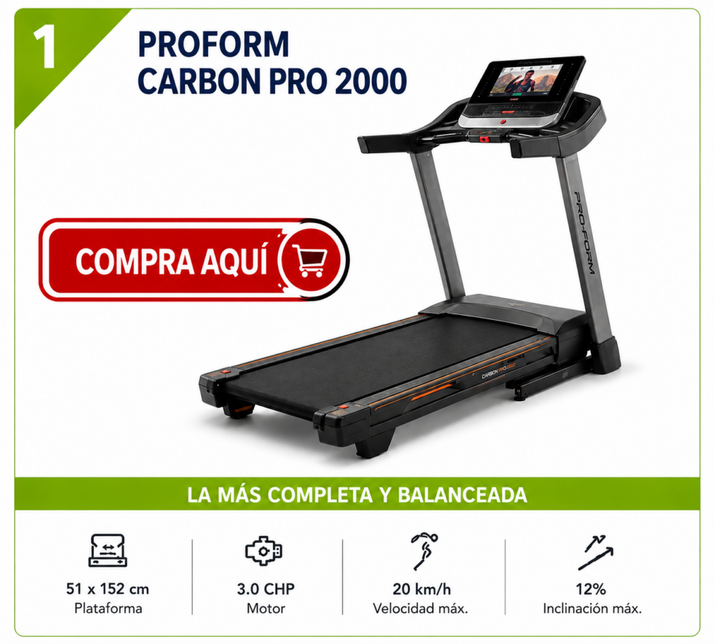 ProForm Carbon Pro 2000, trotadora recomendada para uso residencial frecuente