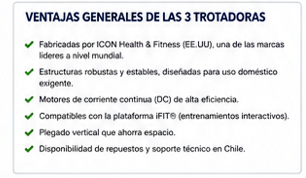 Ventajas principales de las tres trotadoras comparadas en Mercado Libre Chile